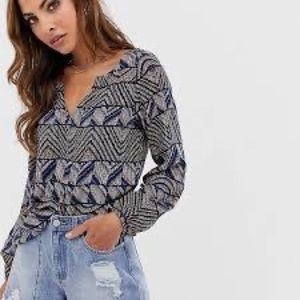 ASOS Geo-Tribal print V-neck blouse | NWT, Size L